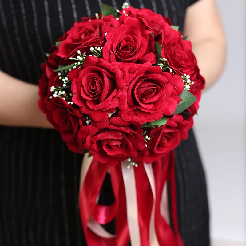 Silk Rose Bouquet Artificial Flower Rose Bride Flower Bouquet For Wedding