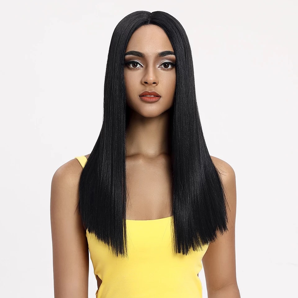 Yolla 20inch Straight Lace Front Wig Natural Hairline Synthetic Heat Resistant Fiber Hair Middle Part Wig