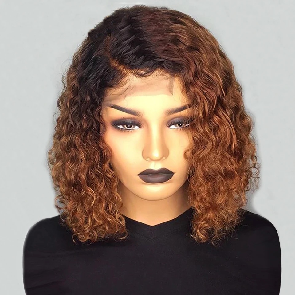 Ombre T1B/30 13x4 Lace Front Wigs Short Curly Brazilian Human Hair Wig