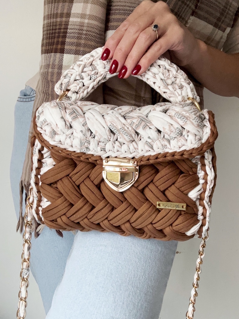 Coffee Casual handbag,pouch clutch bag, crochet evening Hand bag
